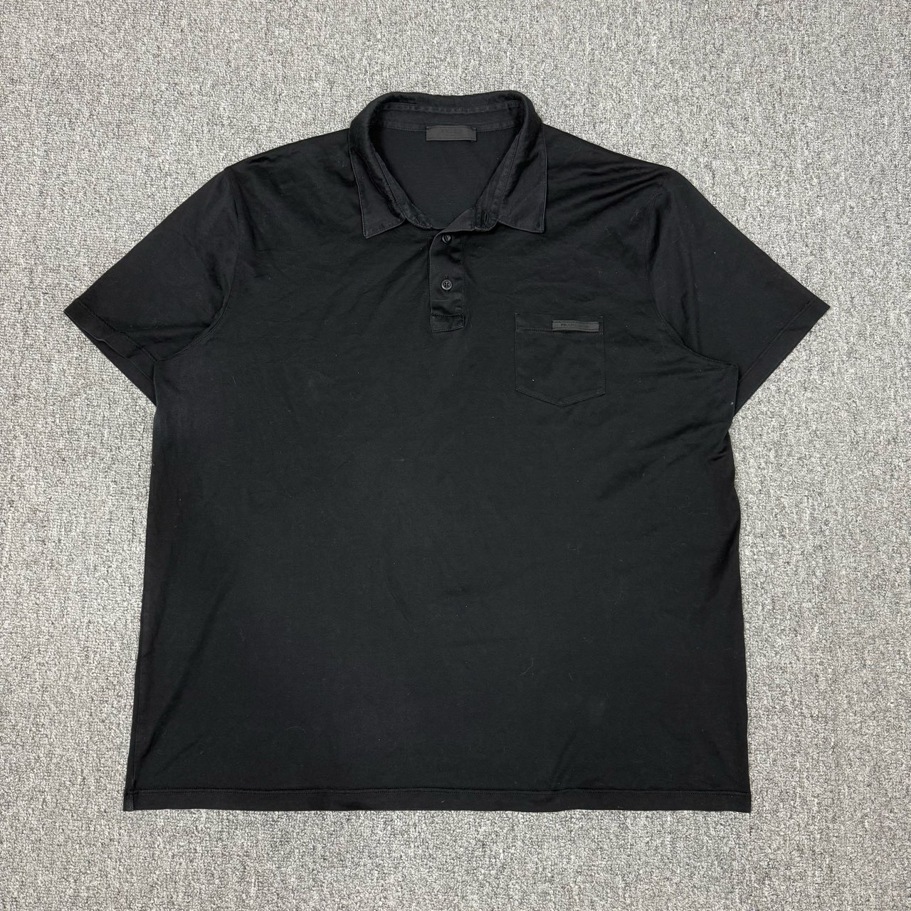 99新 Prada/普拉达 13179817 黑色胸前口袋logo短袖Polo衫 XXXL码