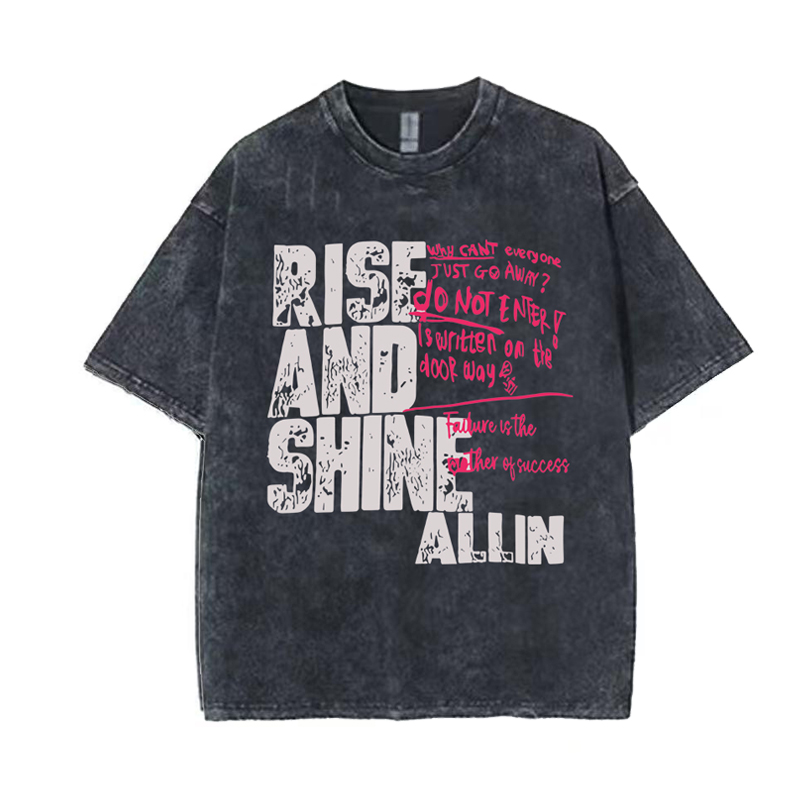 【短袖-RISE】oversize洗水做旧宽松纯棉打底潮牌短袖T恤直喷男生