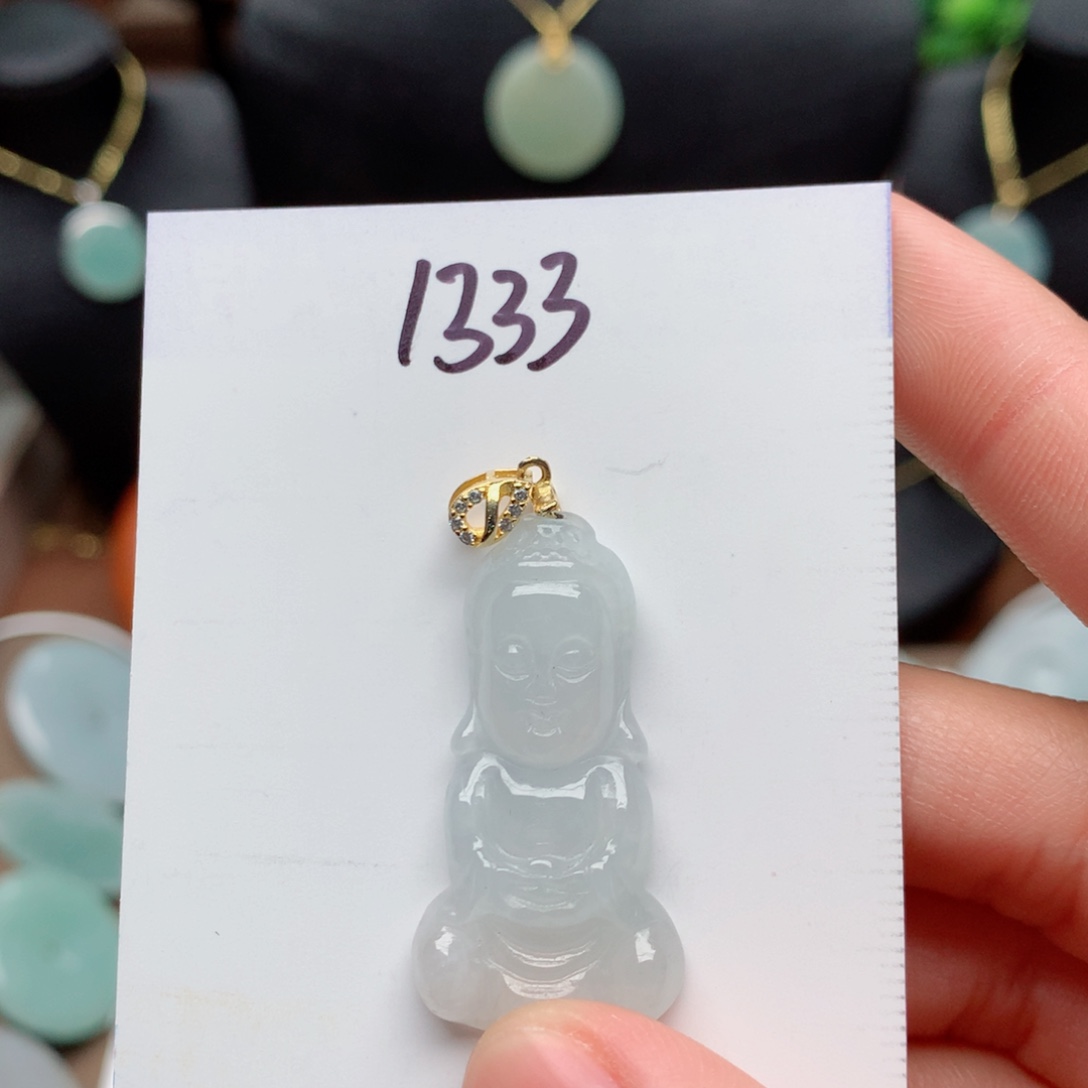 翡翠颈饰银S925镀金镶嵌吊坠