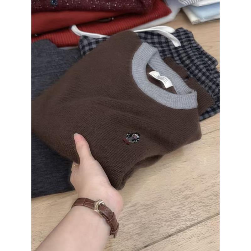 七言家高货！乌木棕围巾女孩撞色软糯毛衣3347