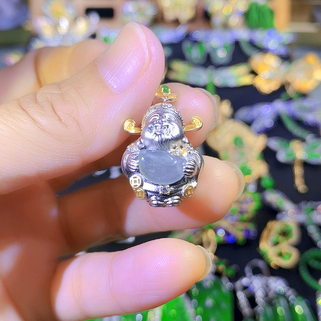 吊坠(不含链)银S925镶嵌翡翠