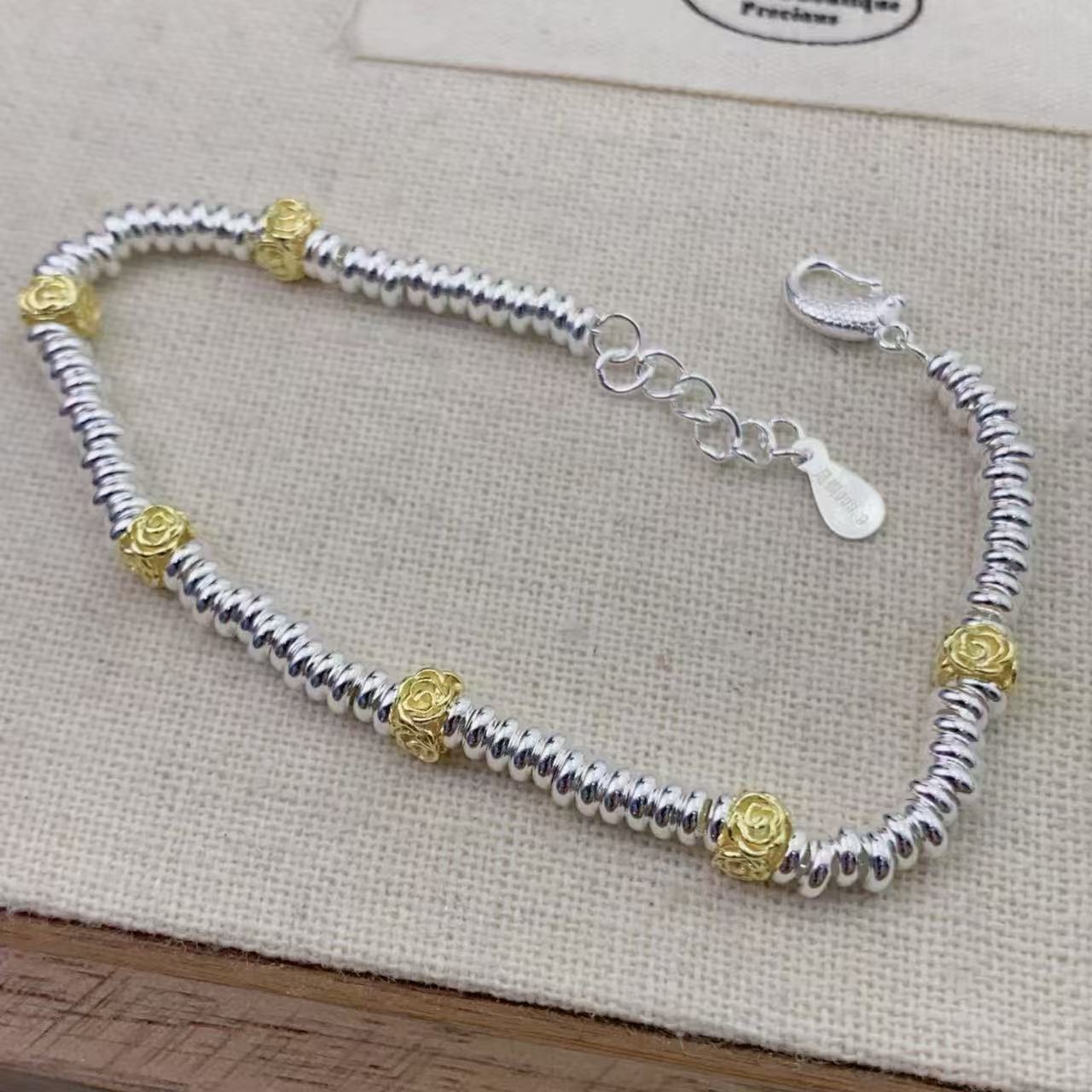 足银手链 9999足银碎银子手链女士款国风高级感手工盘缠手串礼物 