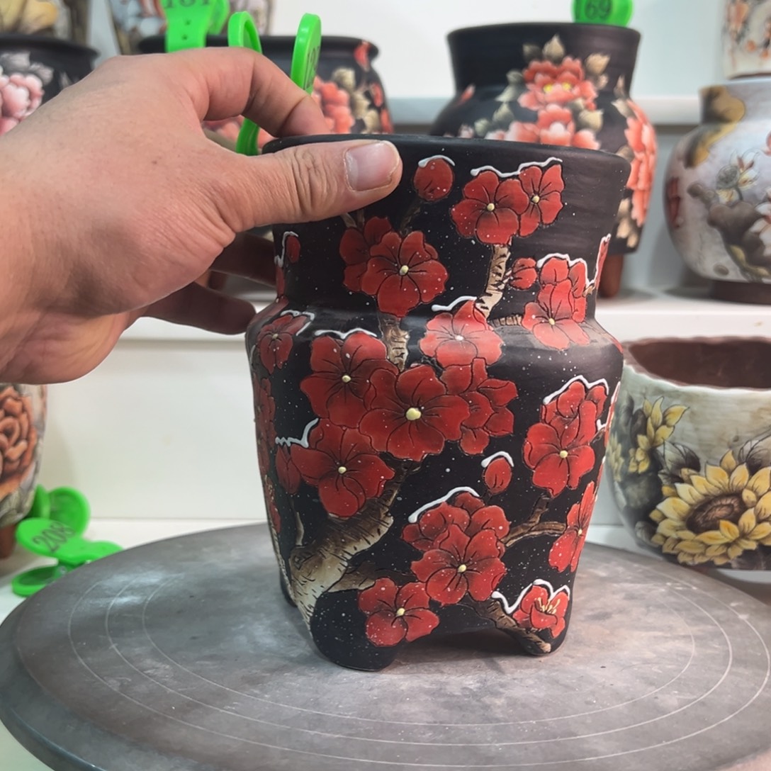 花盆紫砂手绘花盆129瑕疵