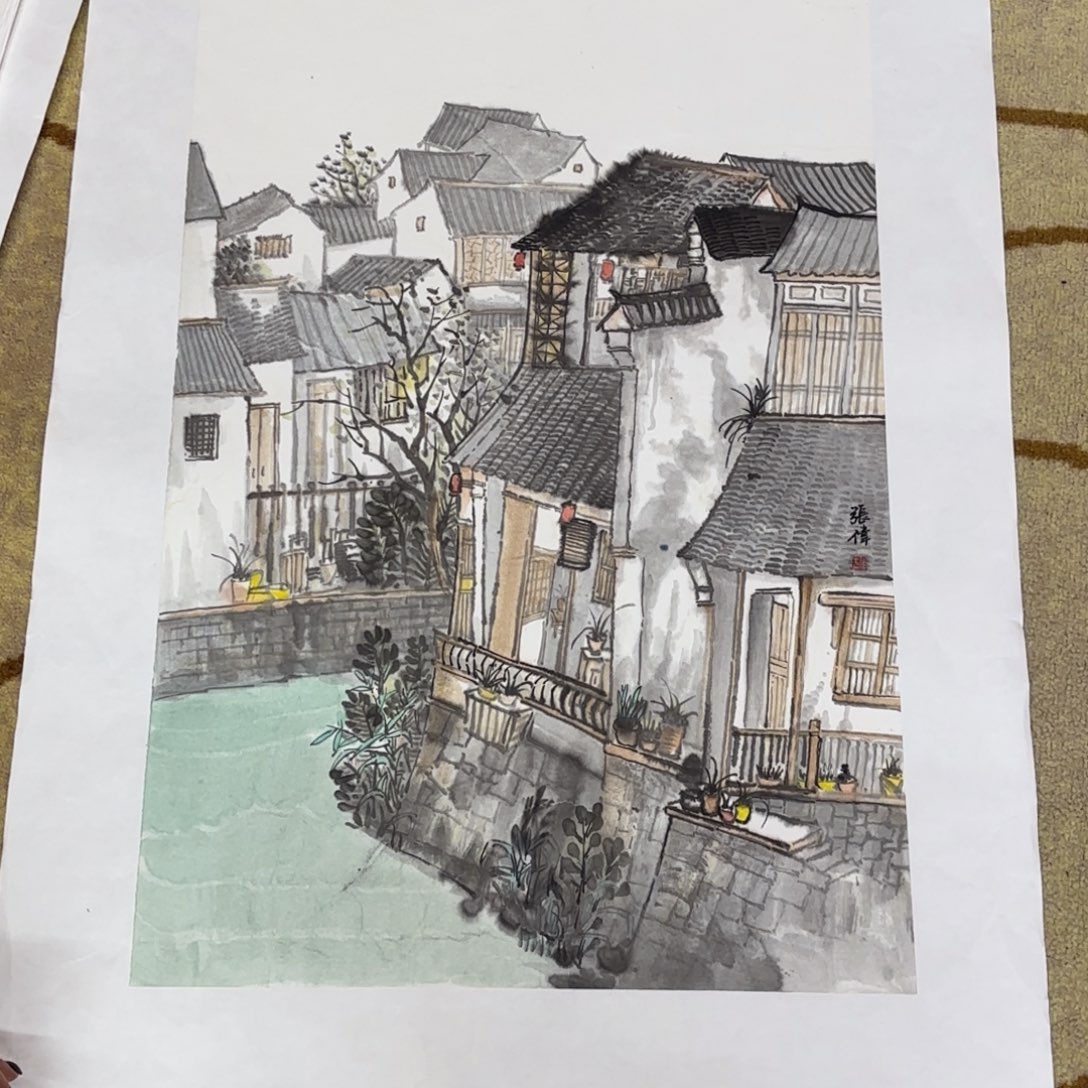 国画四尺三开山水作品艺