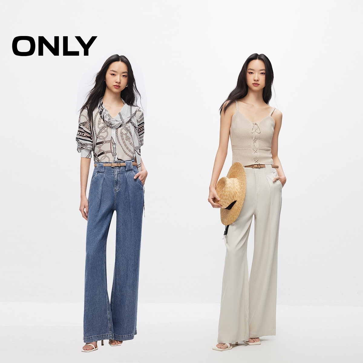 ONLY2025秋季新款通勤风宽松显瘦高腰微喇裤牛仔裤女|124232044