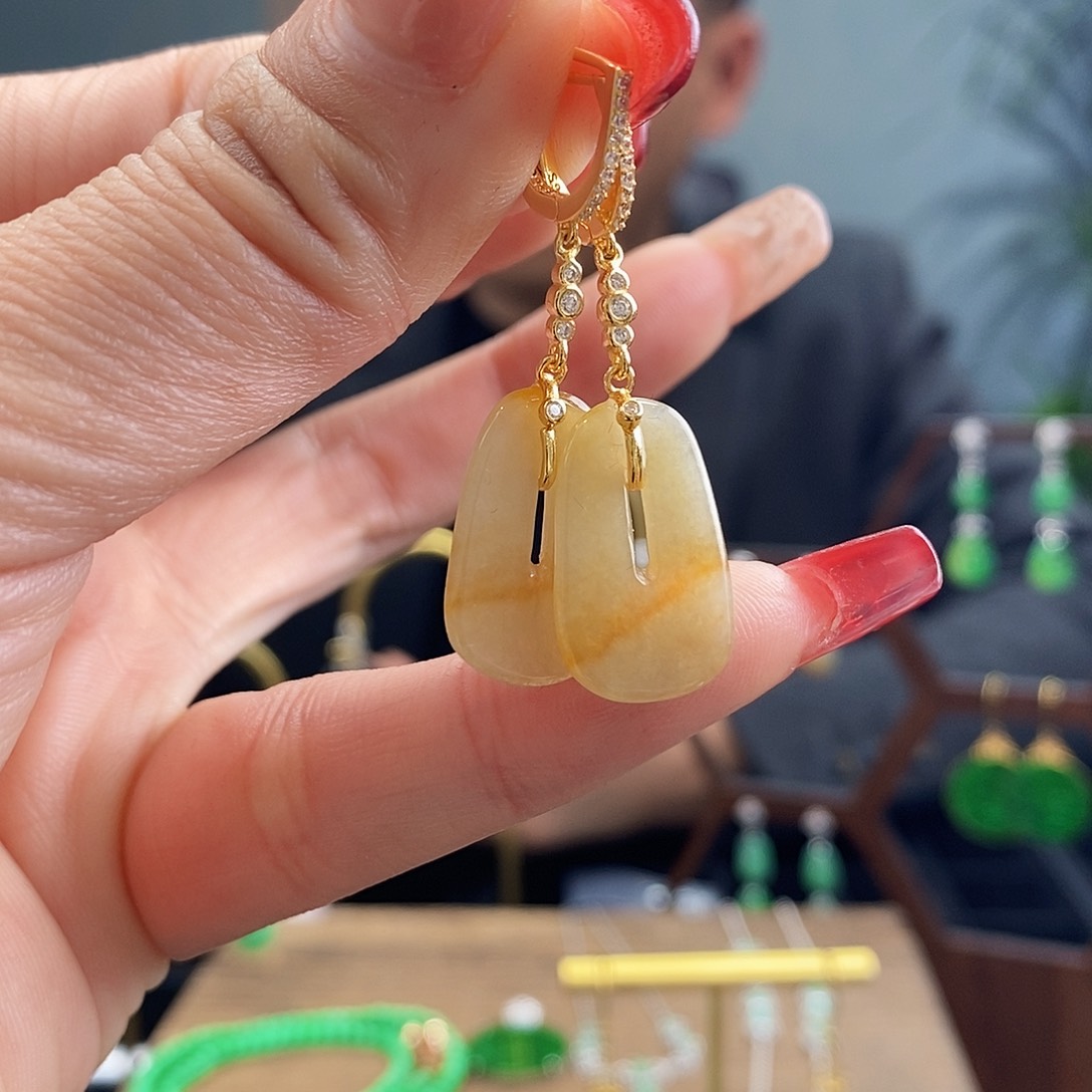 翡翠耳饰银S925镶嵌翡翠