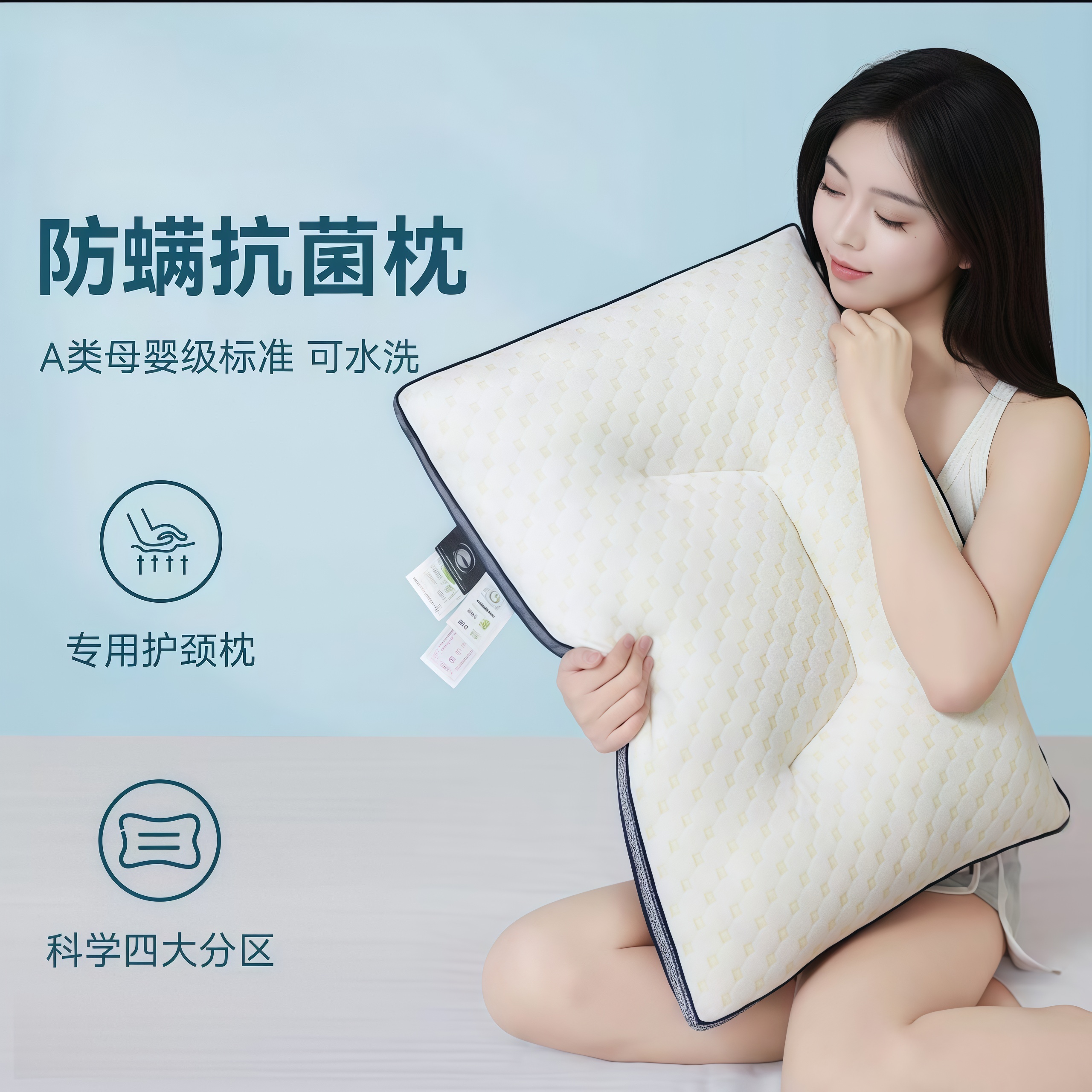 【官方正品】A类抗菌防螨睡眠护颈枕头睡觉家用枕芯柔软枕单双人枕