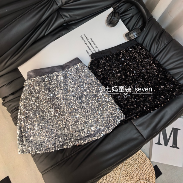女童半身裙秋冬2025新款儿童包臀丝绒裙子亮片闪闪小女孩A字裙
