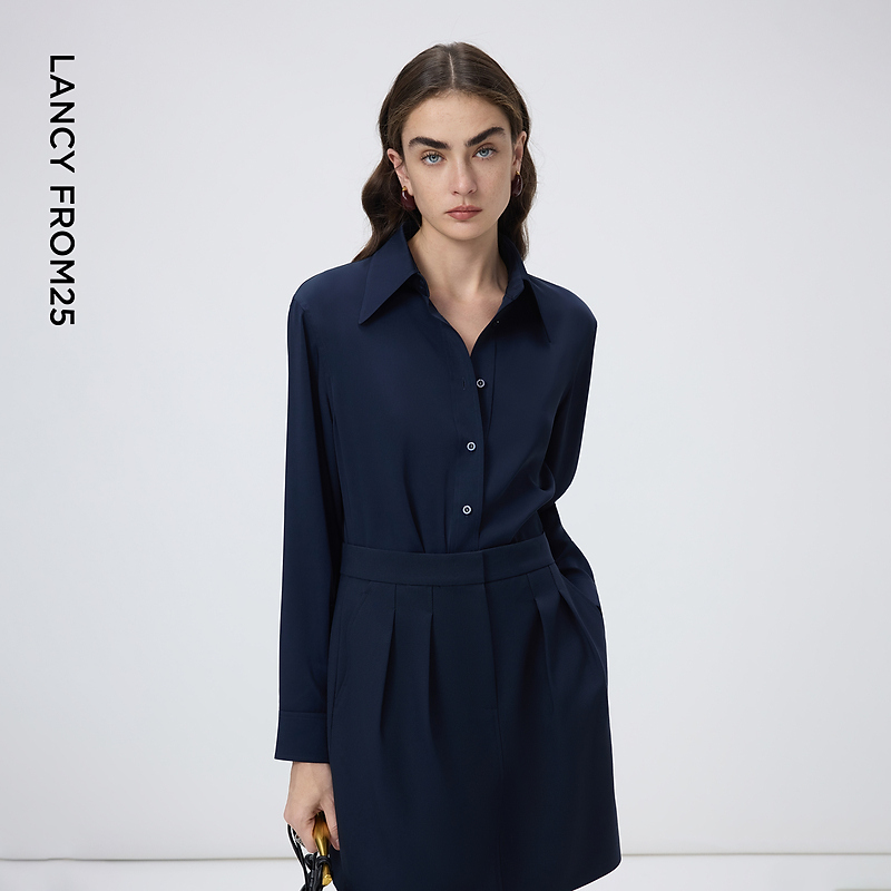 【MONEY HONG】朗姿长尖领带钻纽扣简约干练衬衫女2026年春季新款