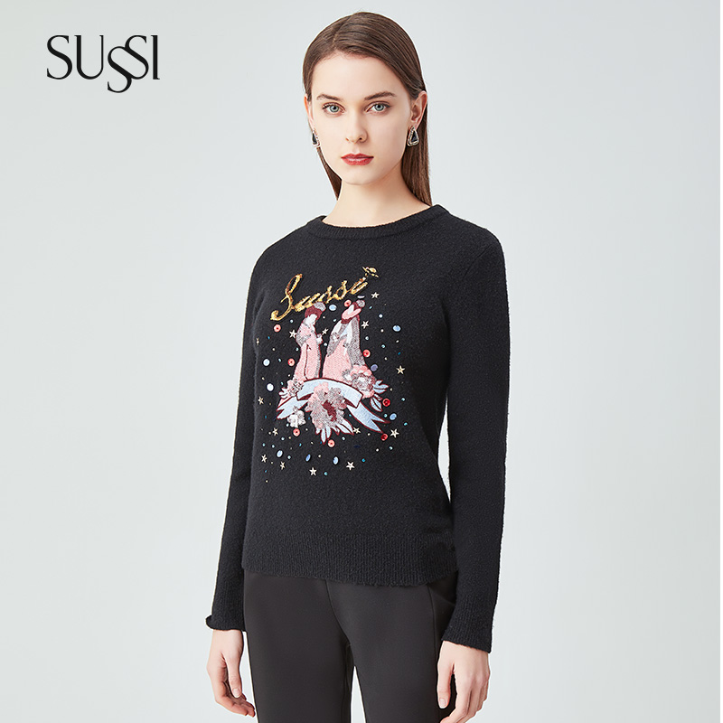 SUSSI/古色冬季新款长安大都商场同款黑色内搭羊绒衫