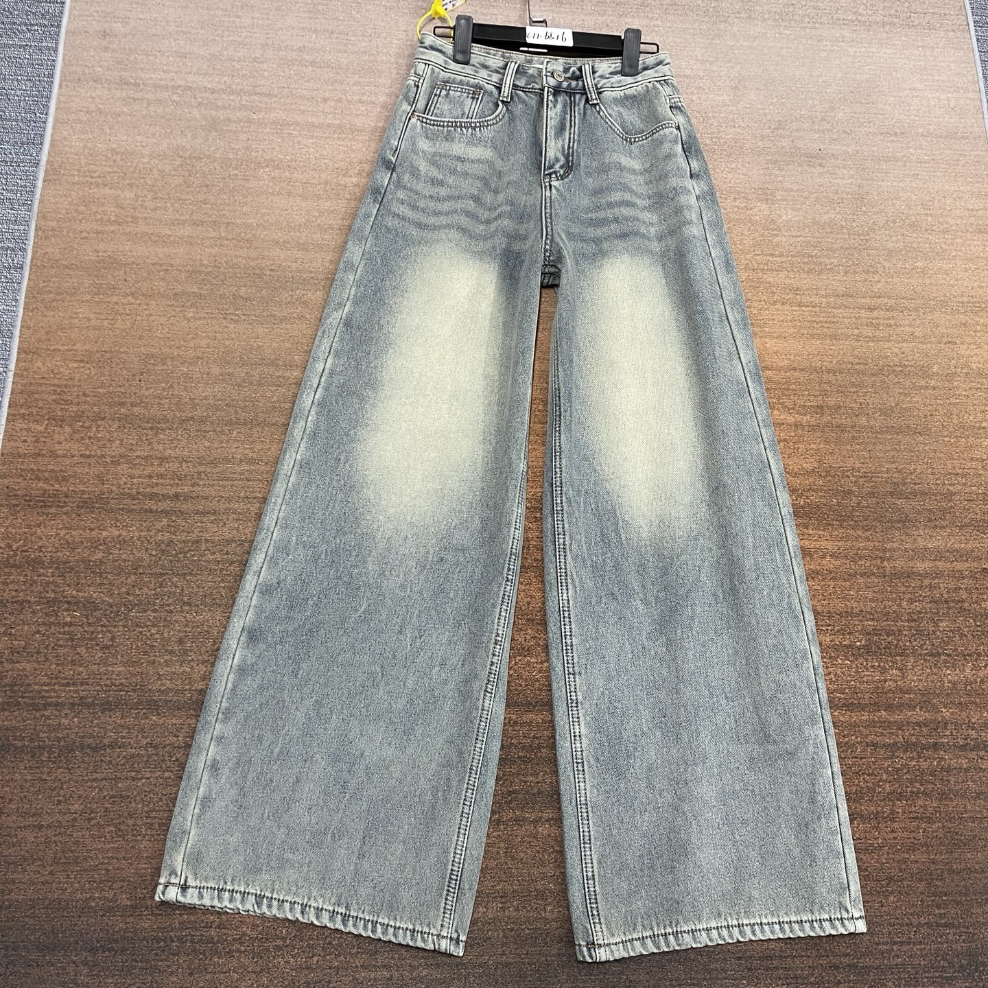 #C11-6516 加绒-厚绒 复古蓝加长版街头风阔腿拖地女裤 无弹