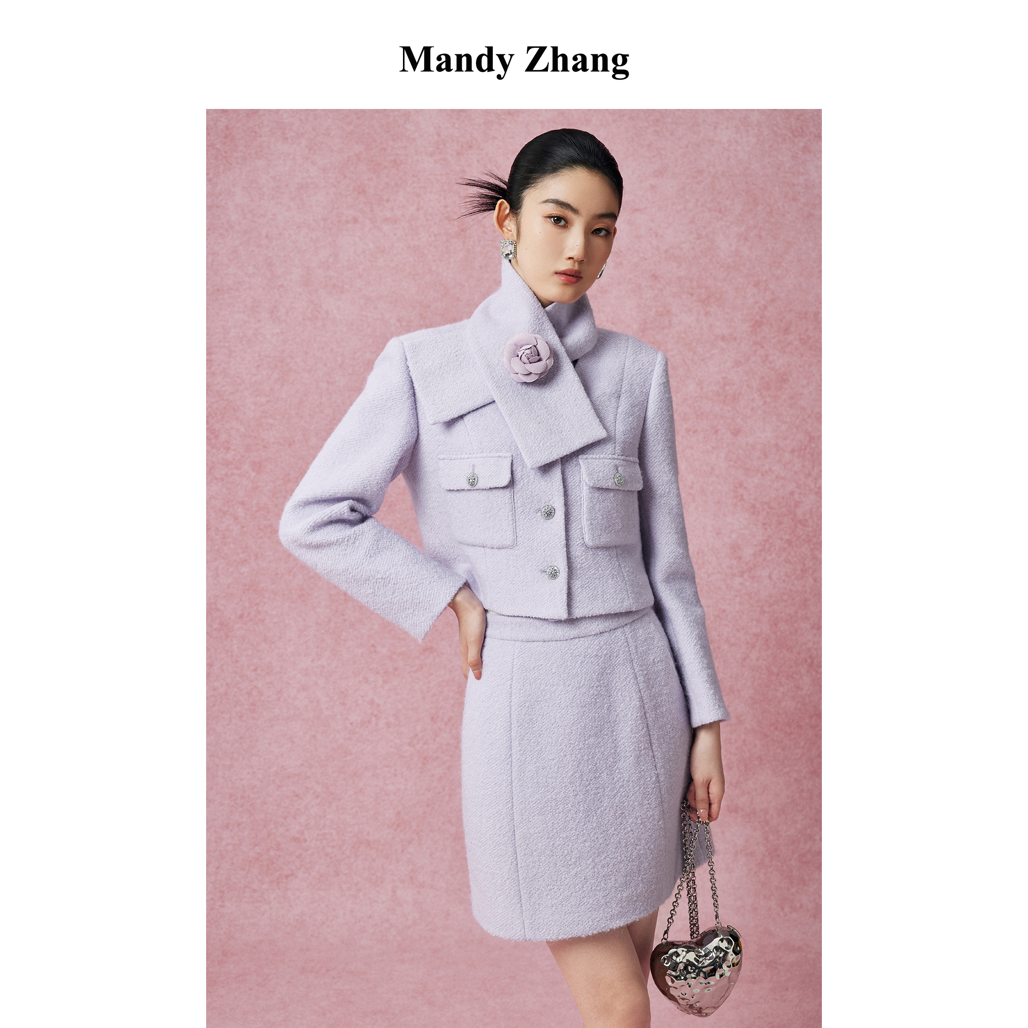 【诗语专属】MandyZhang围巾外套2025冬名媛毛呢大衣MWT0527