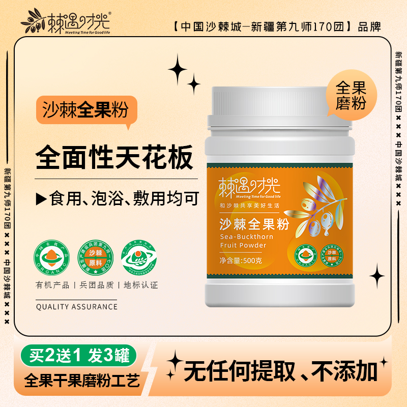 新疆170团有机沙棘沙棘果全果粉500g/罐自然健康原产
