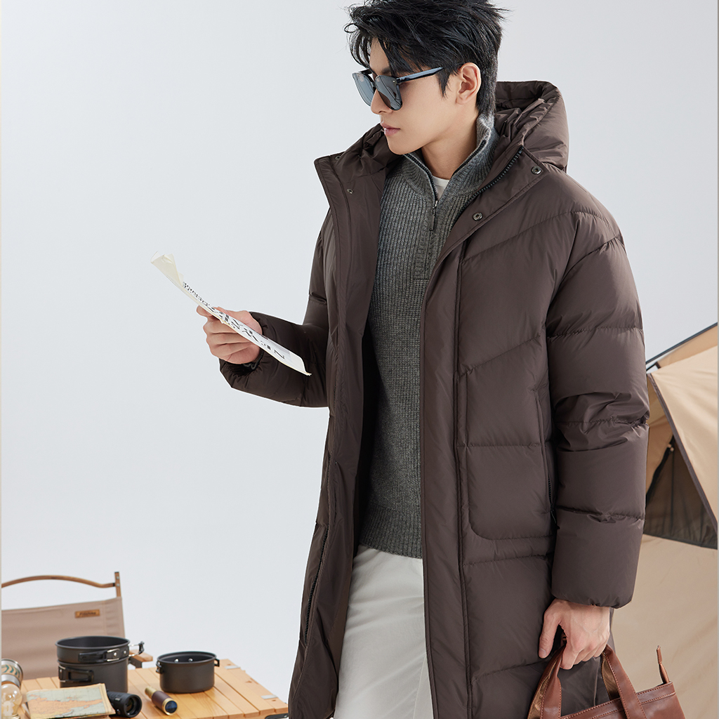 2025年新款95鸭绒连帽羽绒服2025新款正品加厚男装中长款防泼水