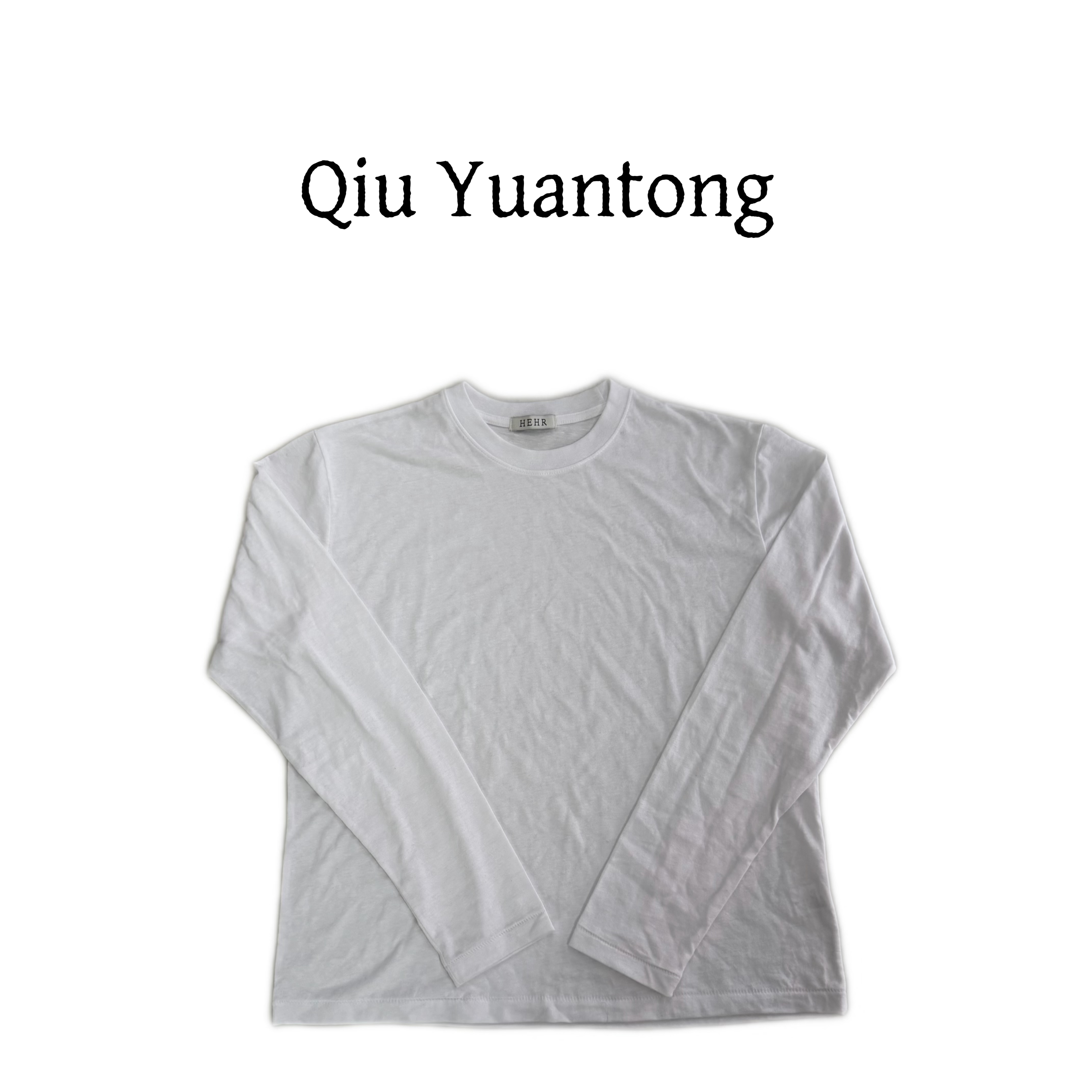 秋原瞳-百搭圆领女士长袖T恤长袖女落肩袖宽松型日韩白色打底