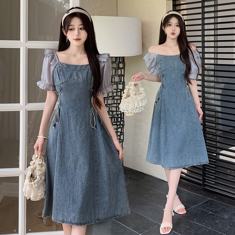 2025新款大码女装牛仔连衣裙收腰A字裙胖mm时尚显瘦短裙子 1540
