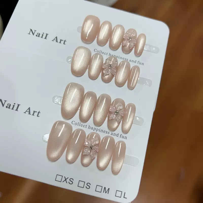 冰花之恋猫眼立体雕花温柔纯欲纯手工穿戴美甲贴片法式显白穿戴甲