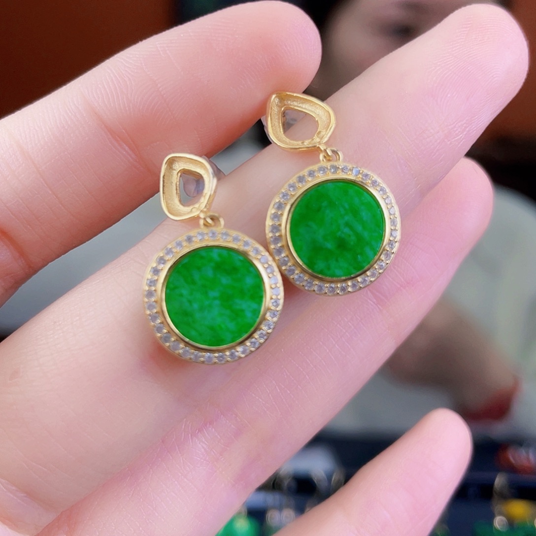 翡翠银S925镶嵌耳饰