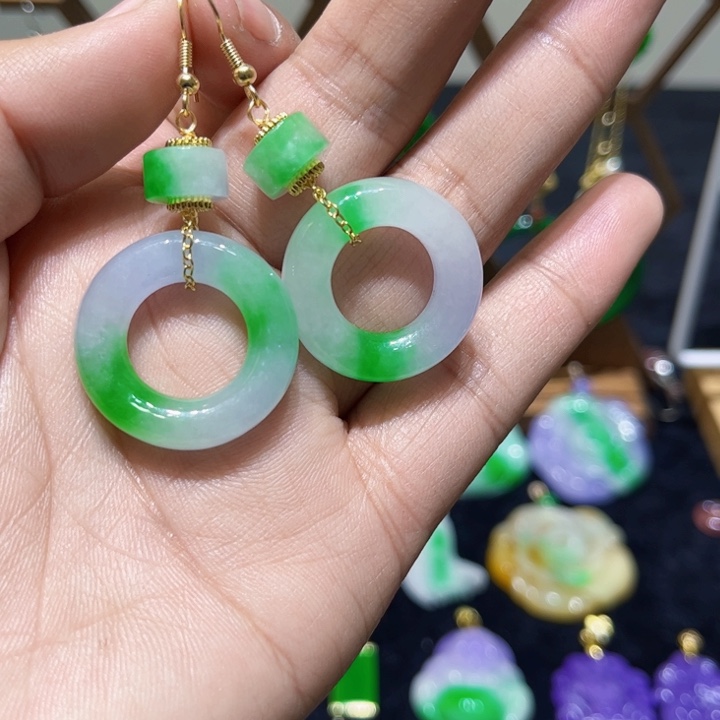 翡翠耳饰银S925镶嵌耳饰