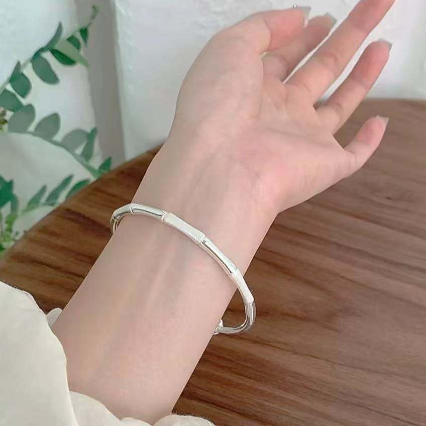 足银手镯 65号链接足银999.9竹节磨砂简约手镯女年轻款送女生礼物