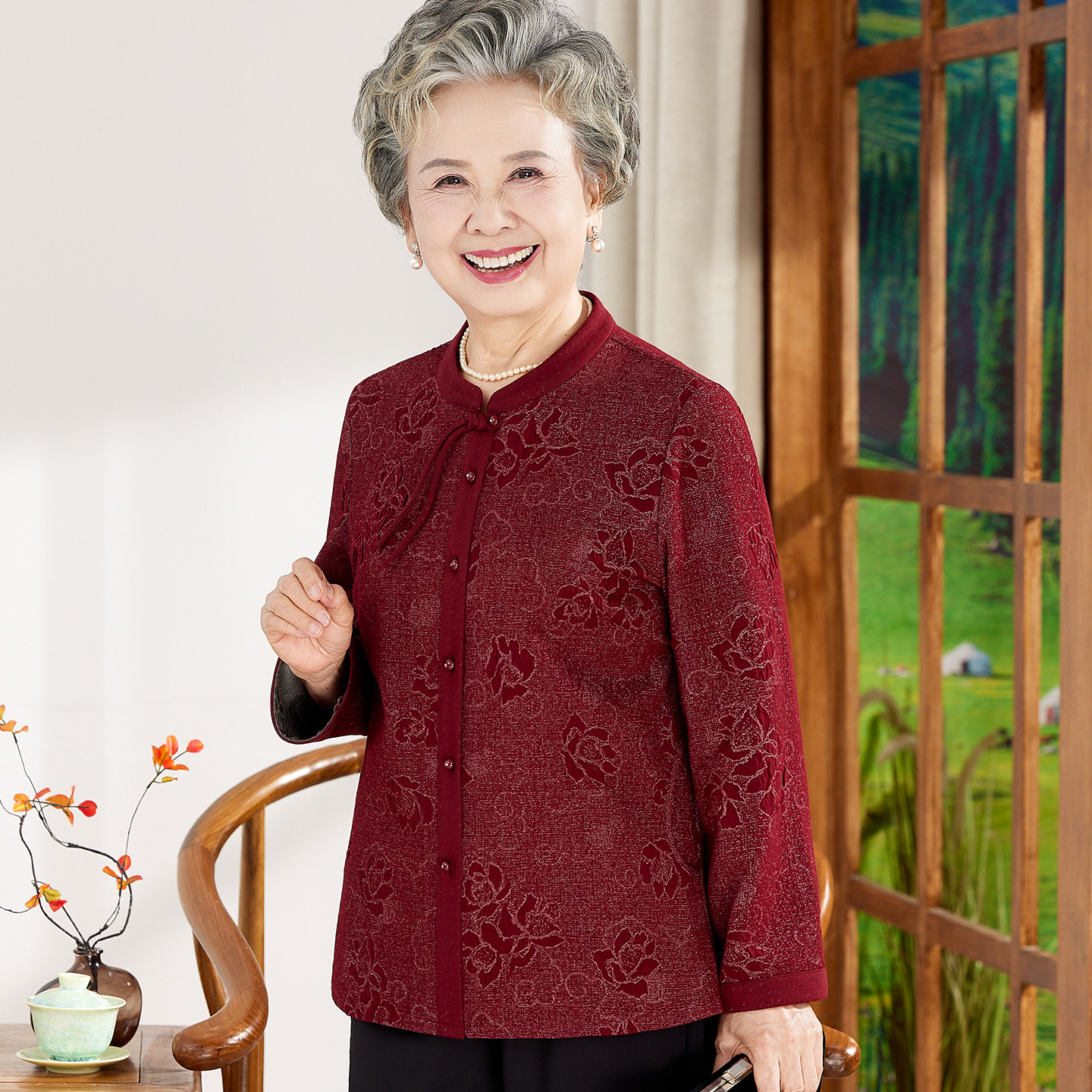 中老年女喜庆春秋装新中式国风妈妈款外套老人奶奶太太秋季上衣服