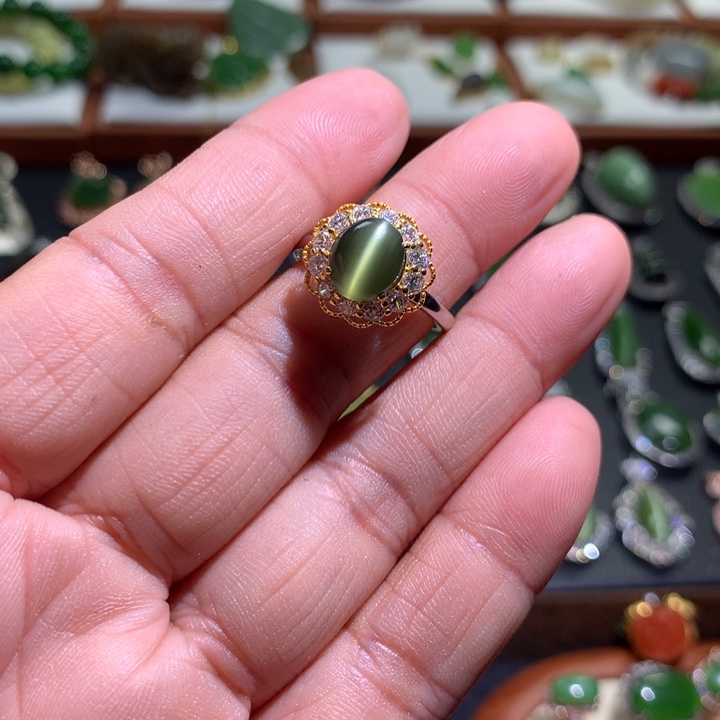 和田玉戒指银S925镶嵌