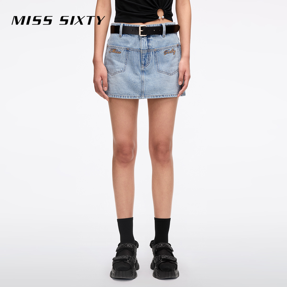 Miss Sixty2025夏季新款牛仔短裤女配腰带裙裤复古显高显瘦设计感