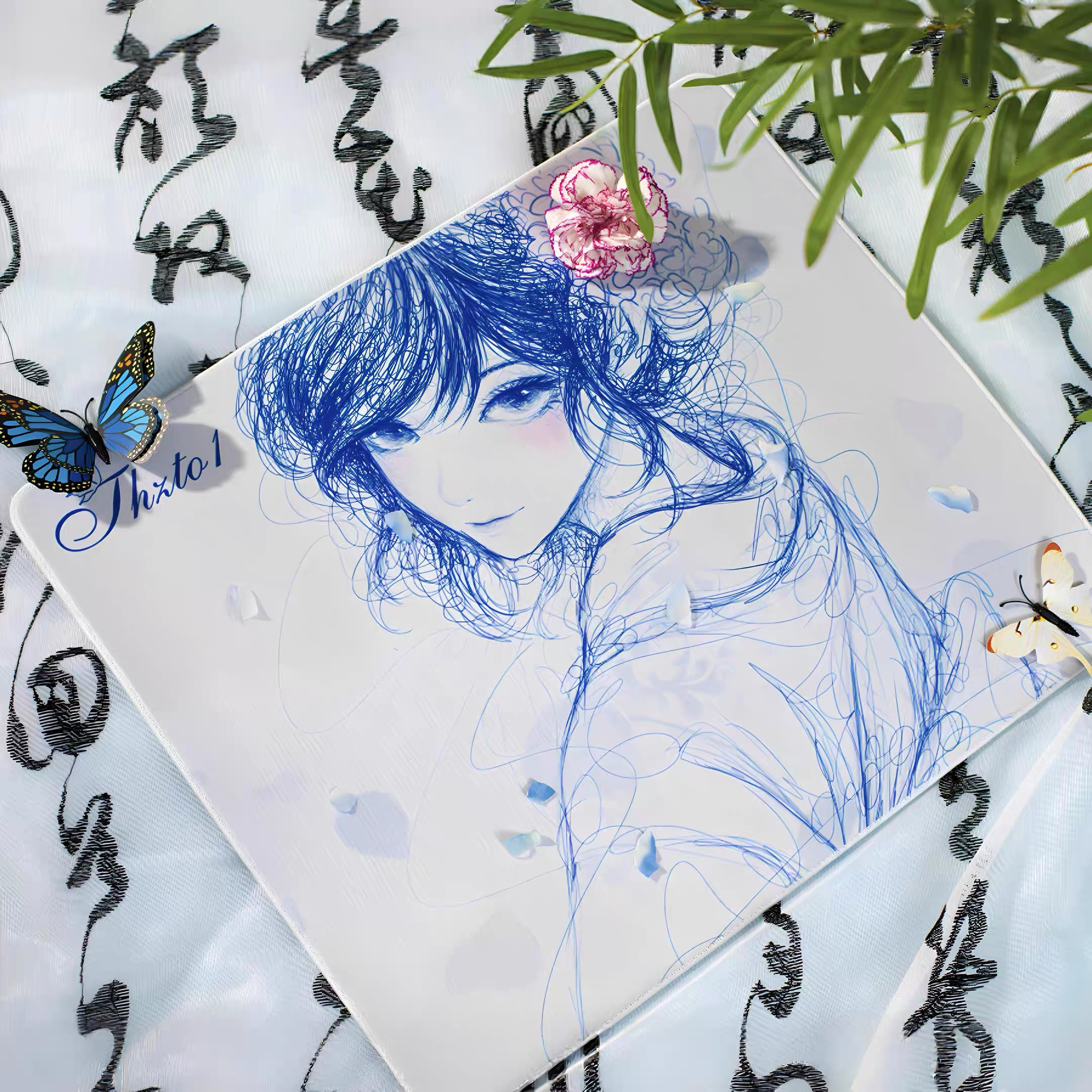 电竞鼠标垫 Thzto1眸契 蓝/黑线稿 聚氨酯底中性二次元原创鼠标垫
