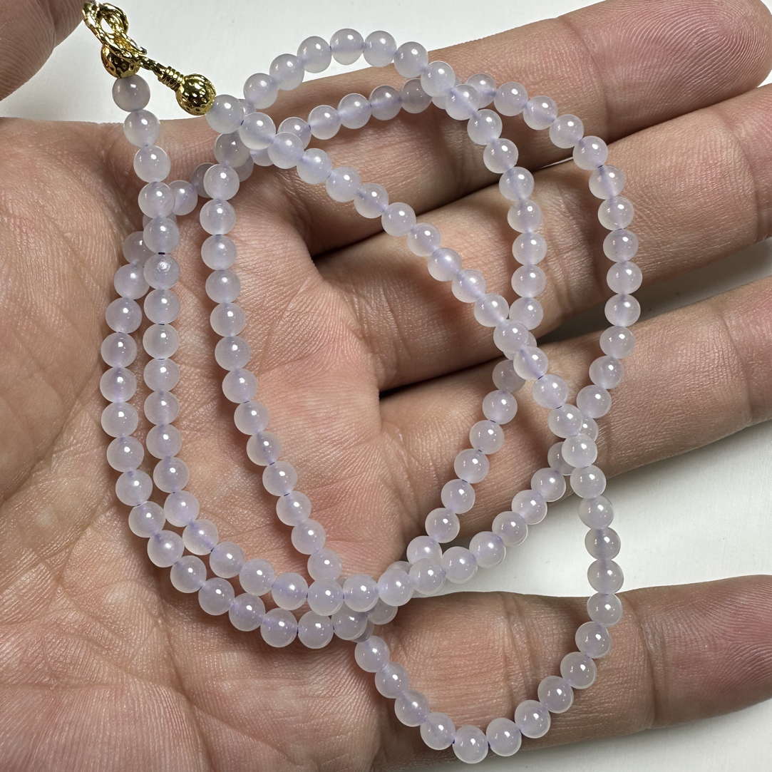 卡4㎜的冰胶质感仙女紫小米链高端和田玉项链