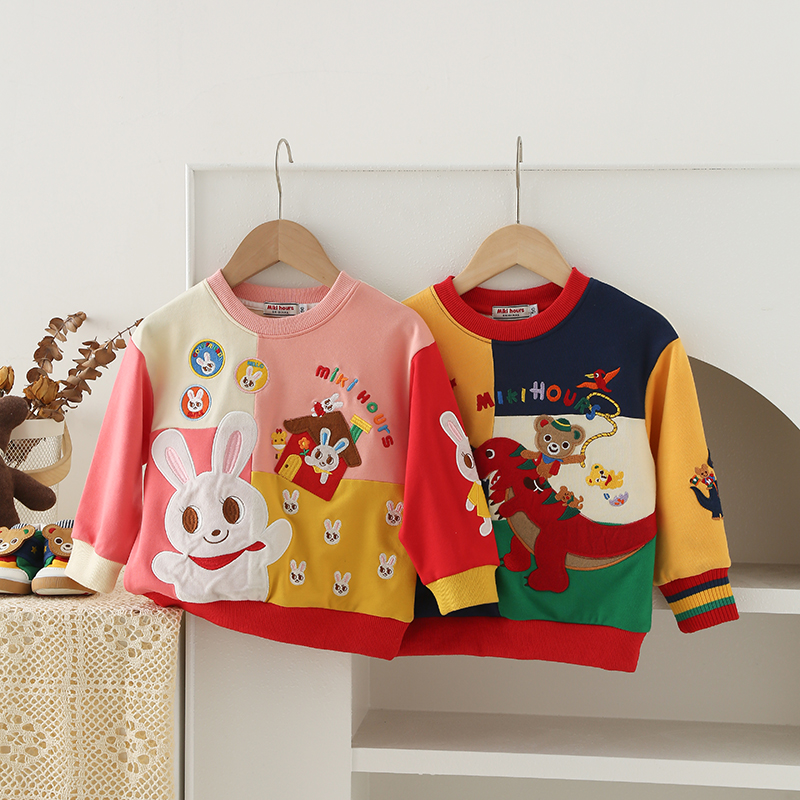 miki春秋新款儿童卫衣女童上衣男童卡通重工刺绣打底衫677