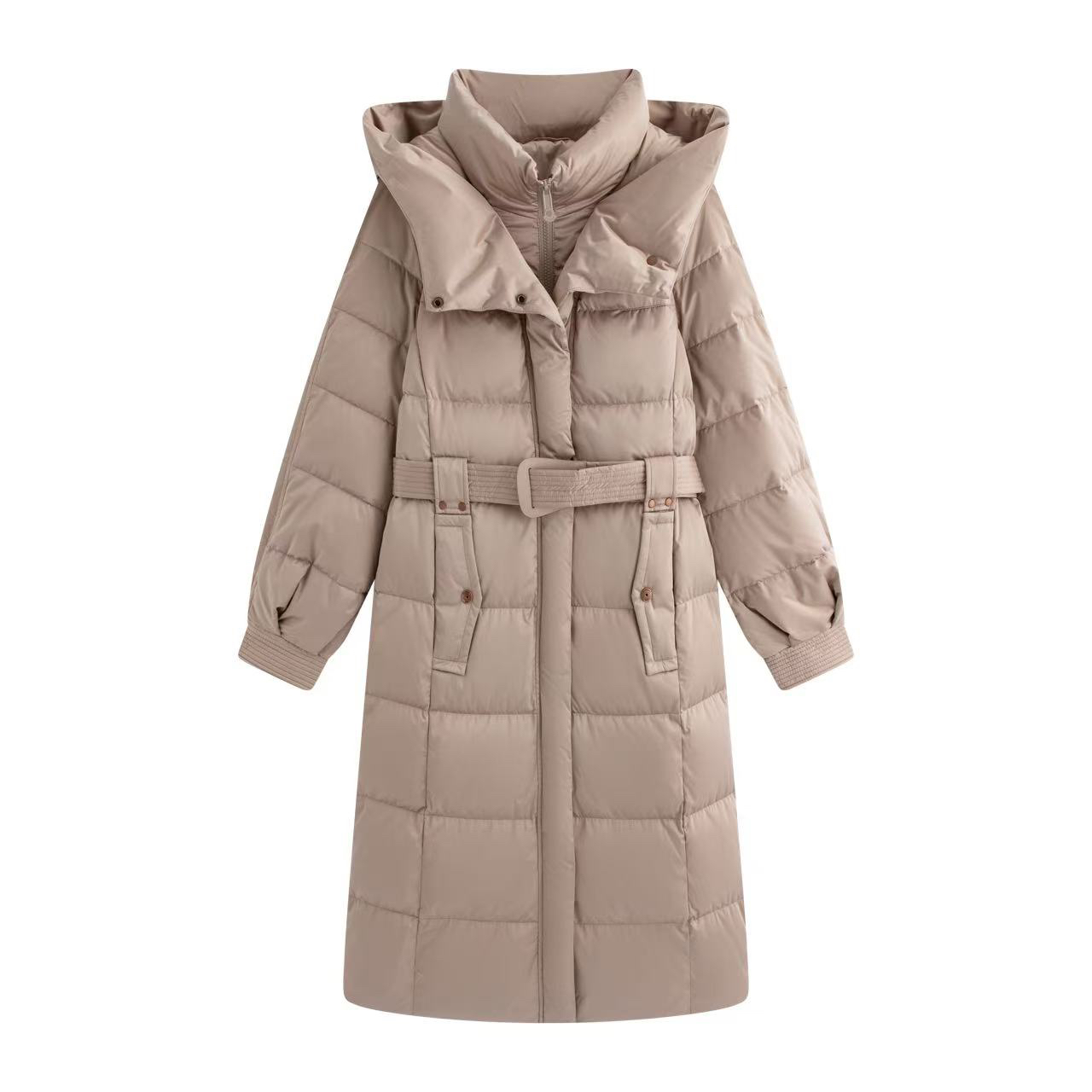 秋冬保暖显瘦长款收腰系带羽绒服外套U362