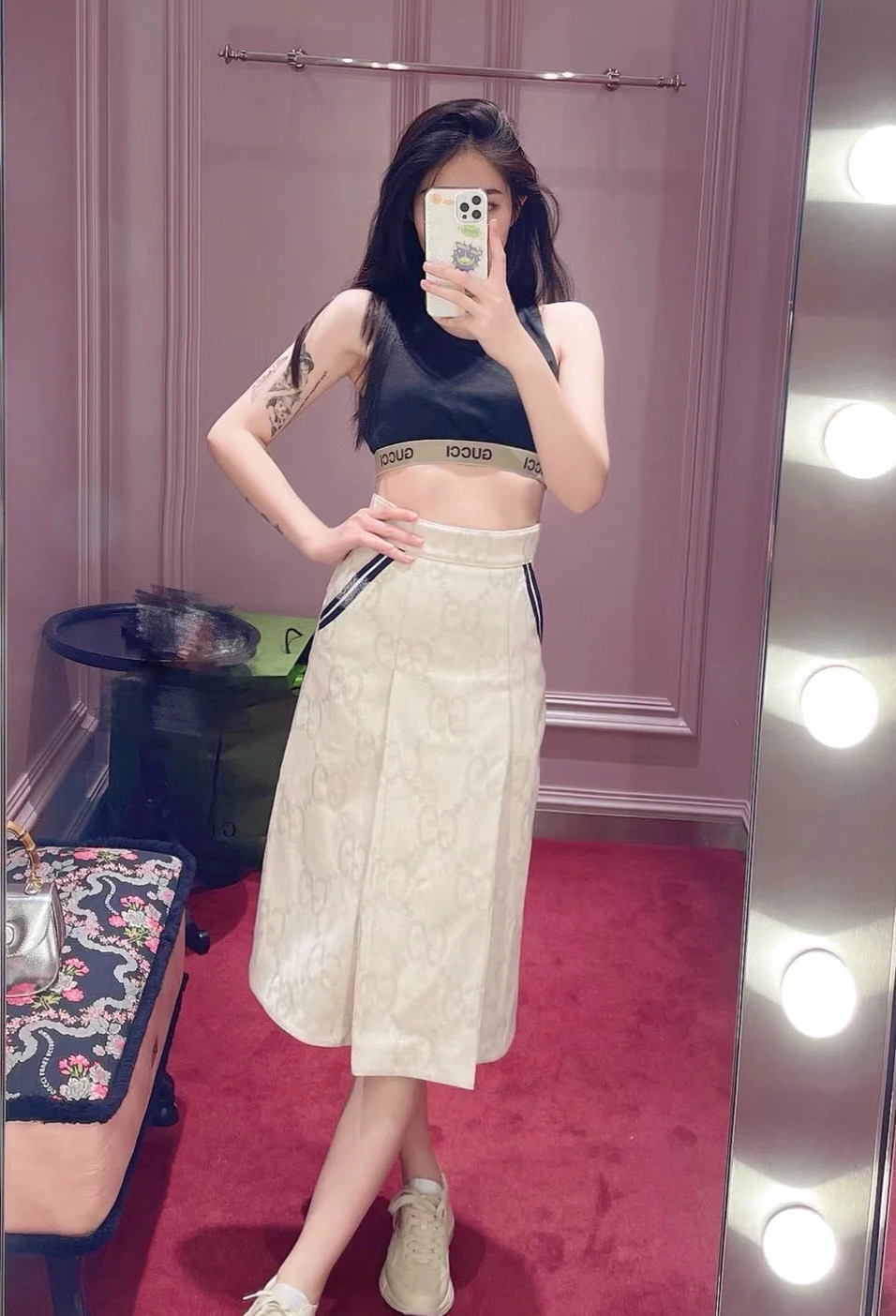 95新 GUCCI/古驰 sm12147681  双G暗纹满印半身裙 38码 