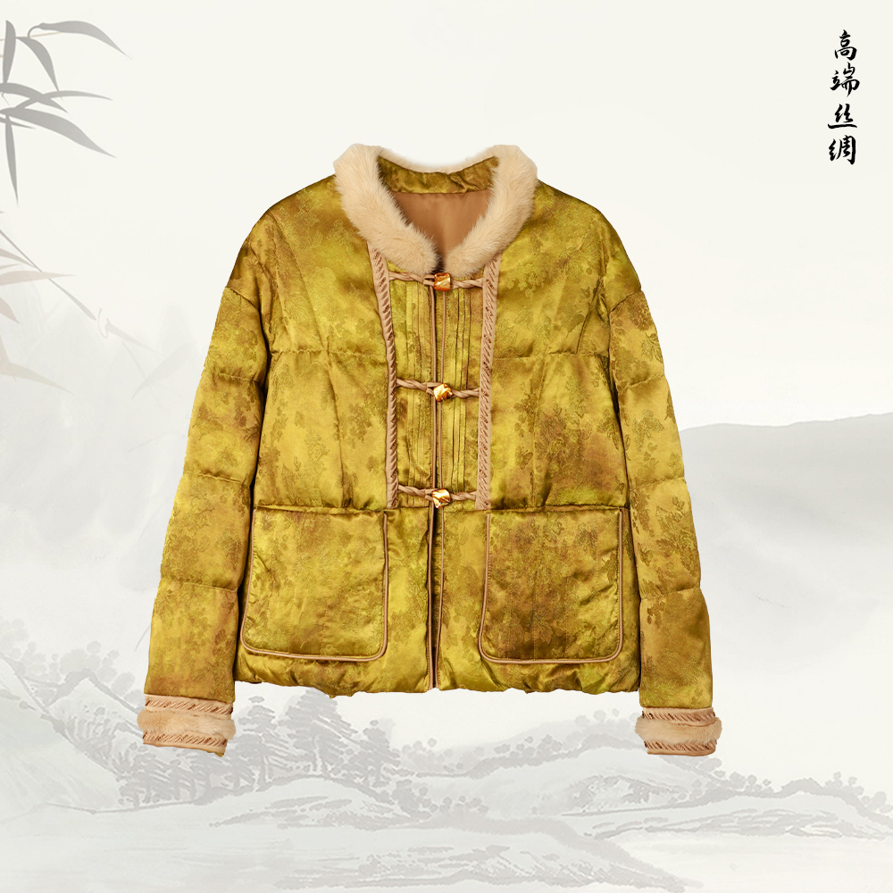 新款国风新中式盘扣圆领水貂毛短款鹅绒服54001