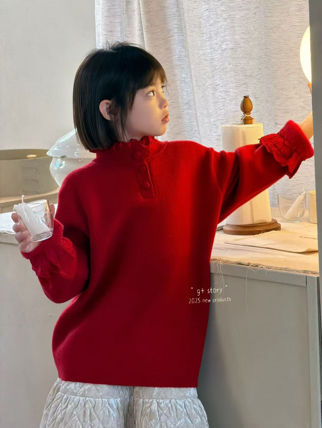 【豪宝贝】2025FW黑白条纹花边加厚毛衣2853