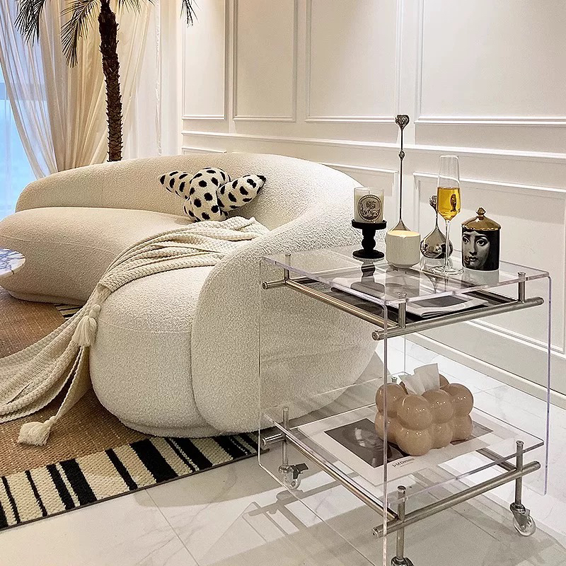 轻奢亚克力小推车客厅茶几沙发边几床头柜网红移动不锈钢置物架