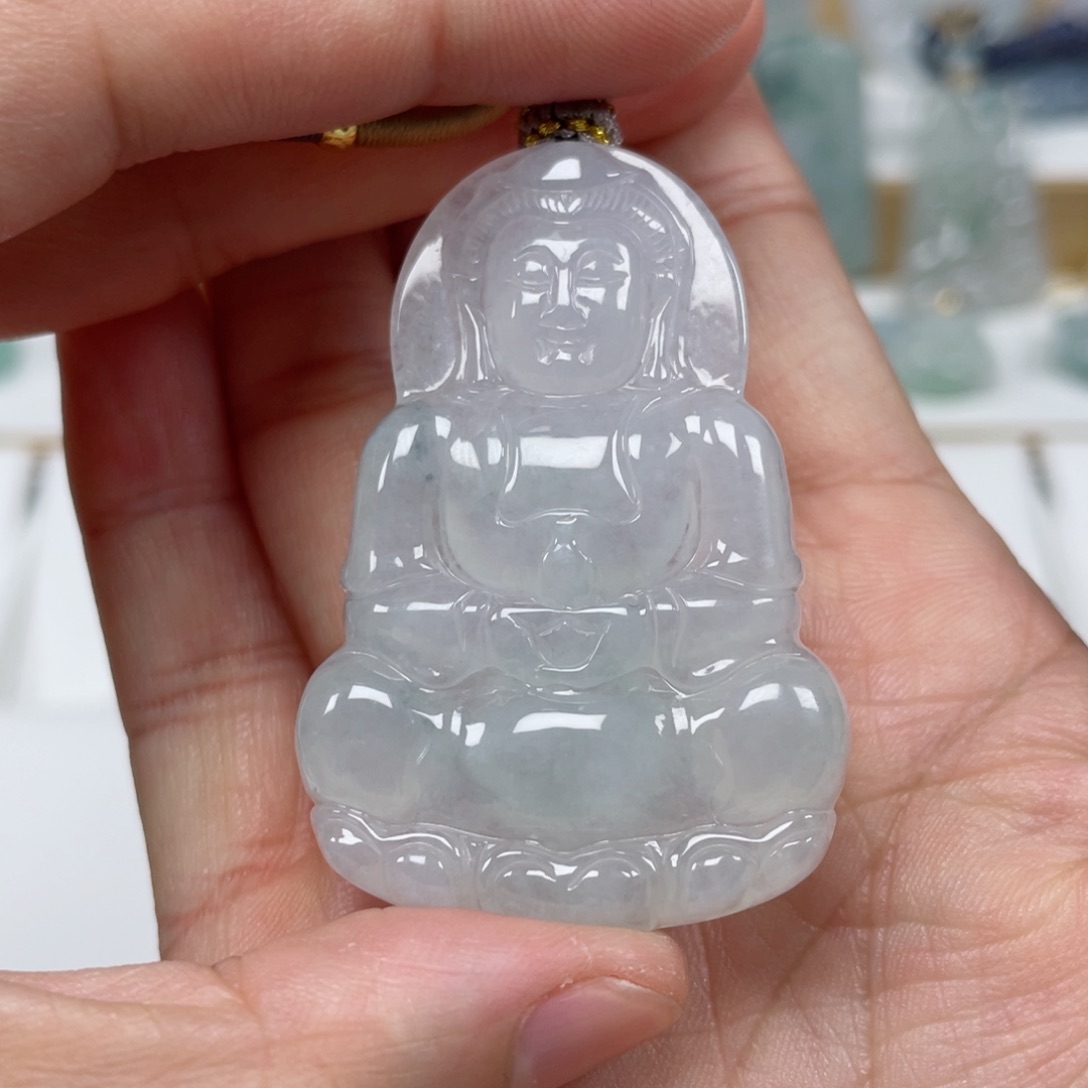 翡翠颈饰未镶嵌天然翡翠A货观音60号