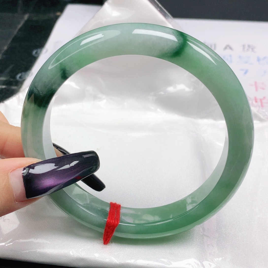未镶嵌手镯翡翠翡翠63.7飘色飘绿花正圈