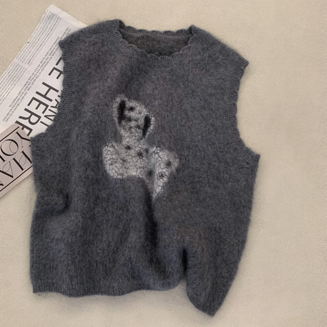 荷叶边领羊毛马甲92004D226