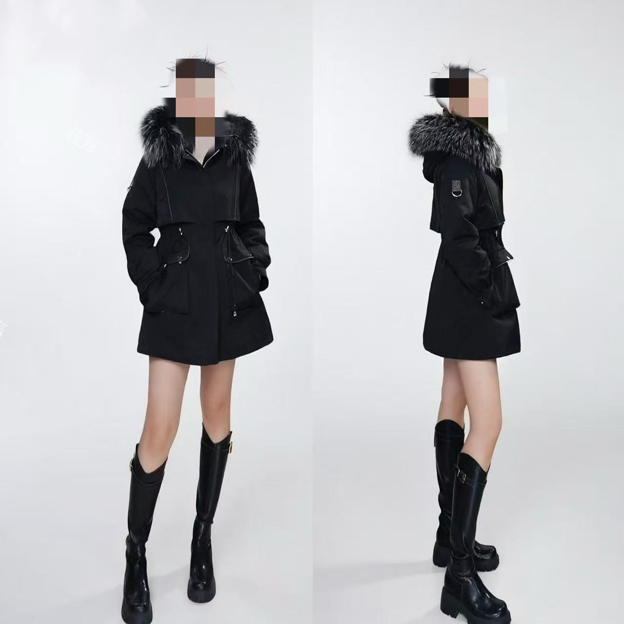 雪柳款派克服中长款连帽时尚大码女士冬季加绒收口袖中长款洋气