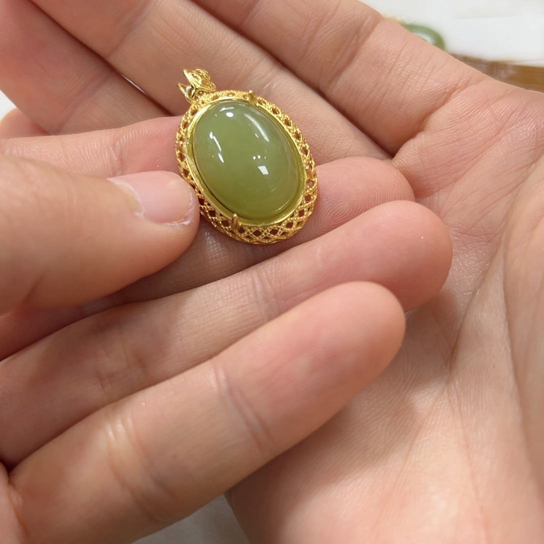 和田玉颈饰银S925镶嵌小****^