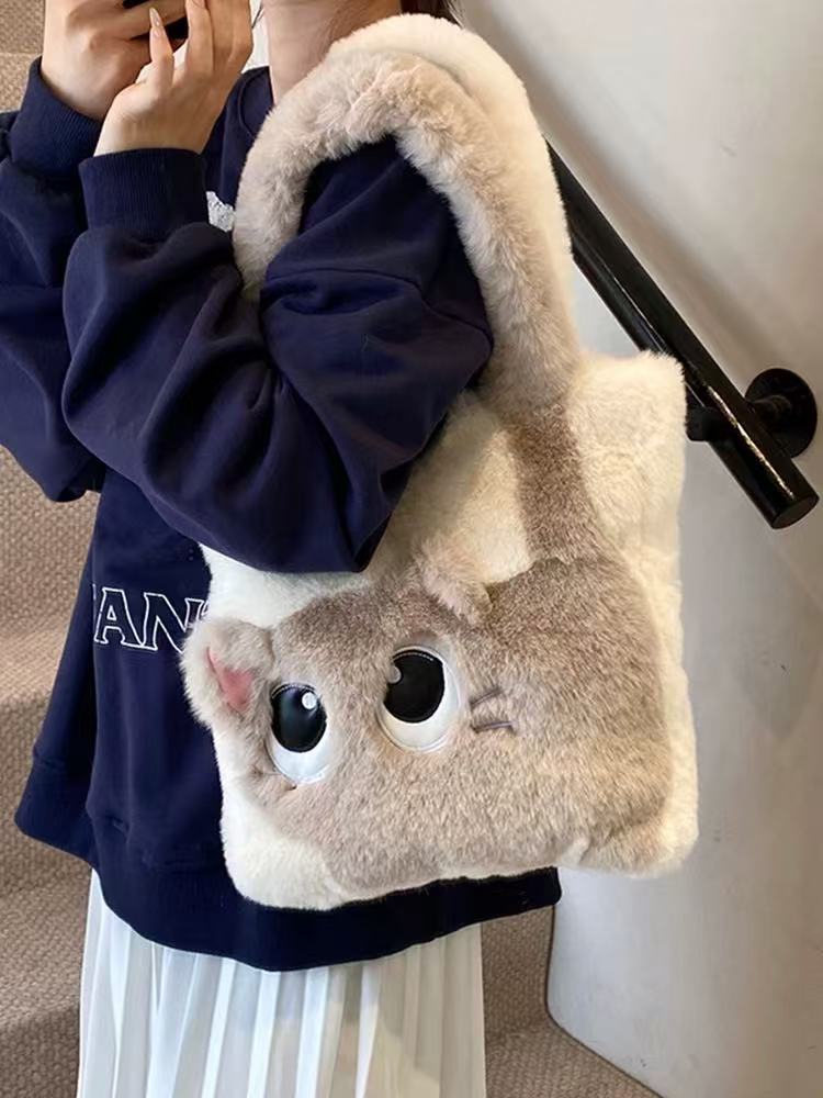 秋冬季毛绒包C151新款少女毛茸茸包手提单肩毛毛包通勤托特包