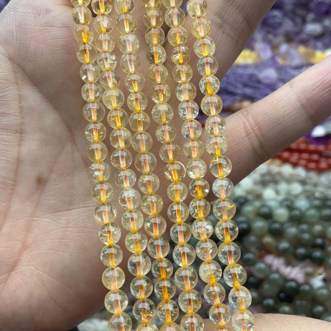 玛瑙/玉髓珠宝半成品未镶嵌一条装6mm巴西黄水圆珠