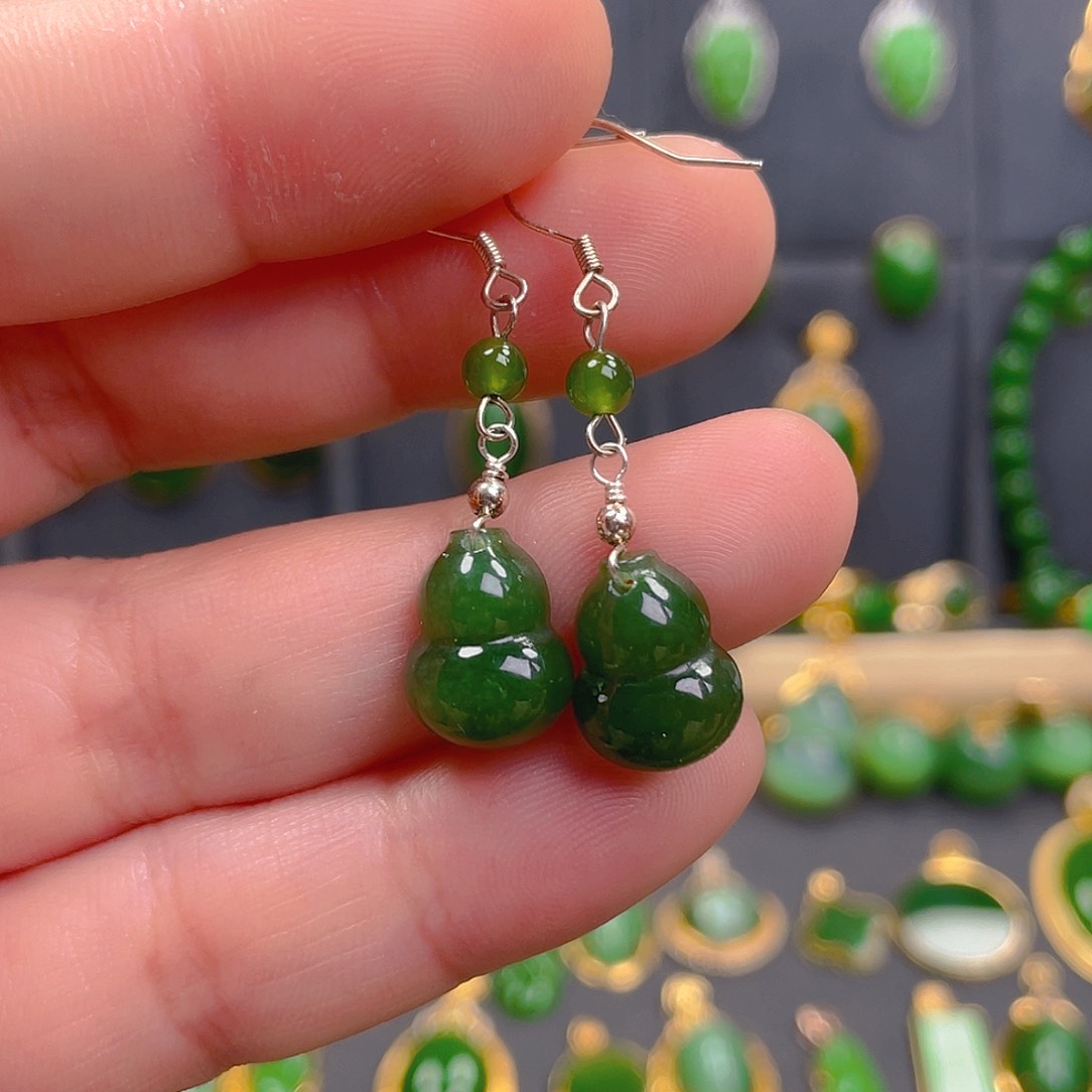 和田玉耳饰银S925镶嵌98