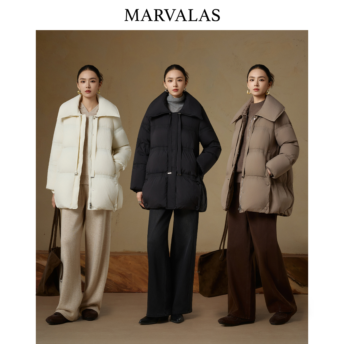 曼德诗冬季新款时尚大翻领设计纯色百搭保暖154H0189