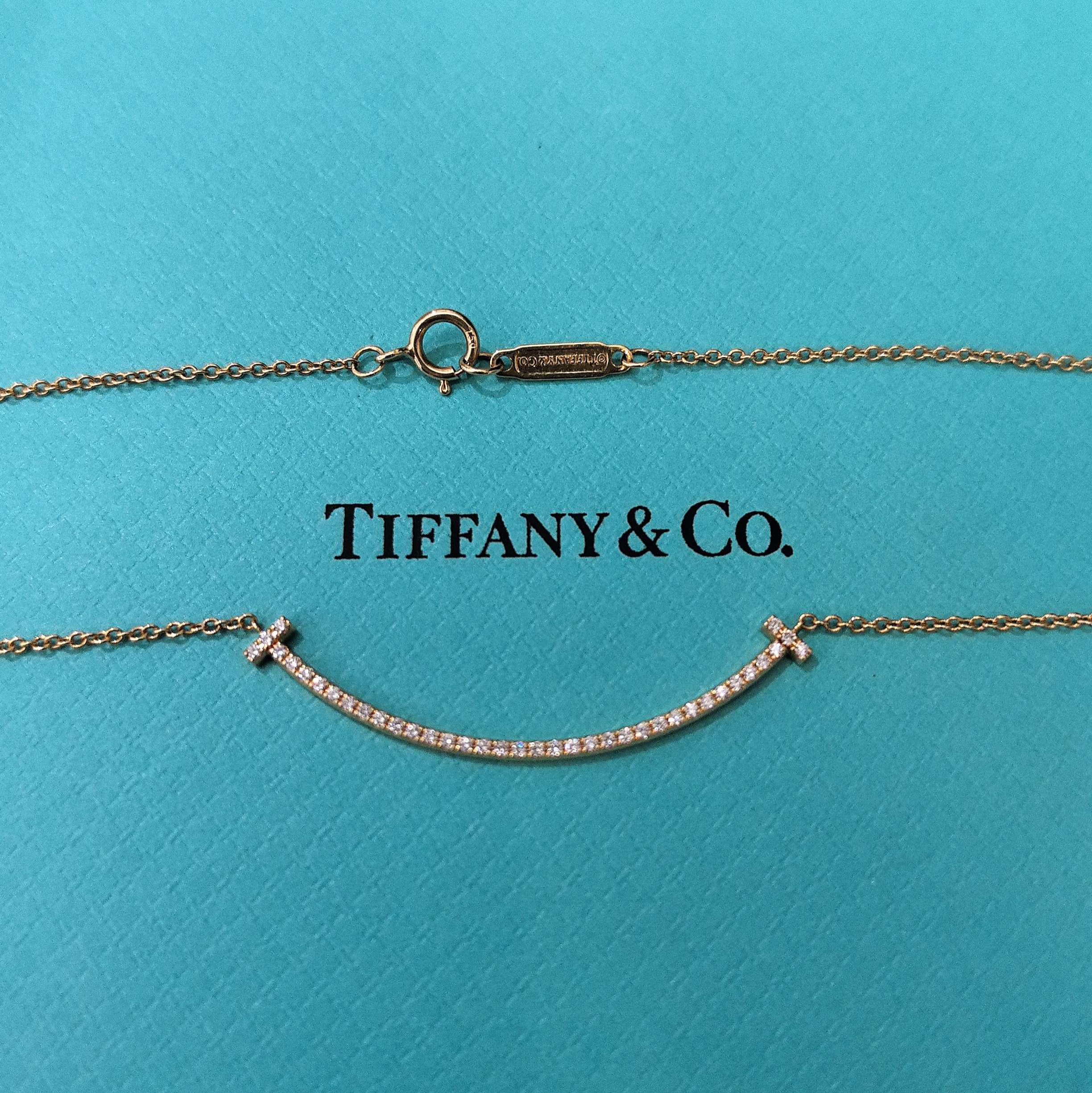 99新 Tiffany & Co./蒂芙尼 满钻微笑项链小号/18k黄金/#40/盒 xj