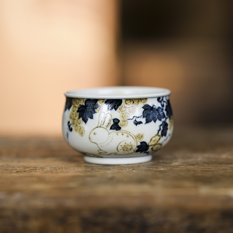 【非遗好物】立勤堂青花釉里金葡萄兔炉式杯(ylj-b-183)