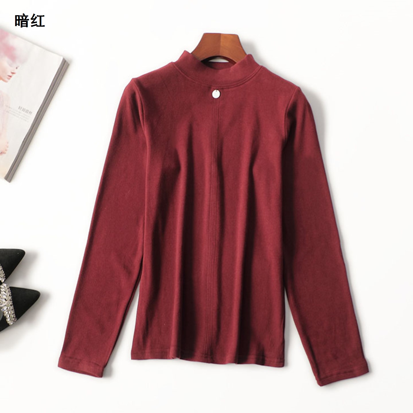 410612冬中长款长袖立领冬季加绒打底衫