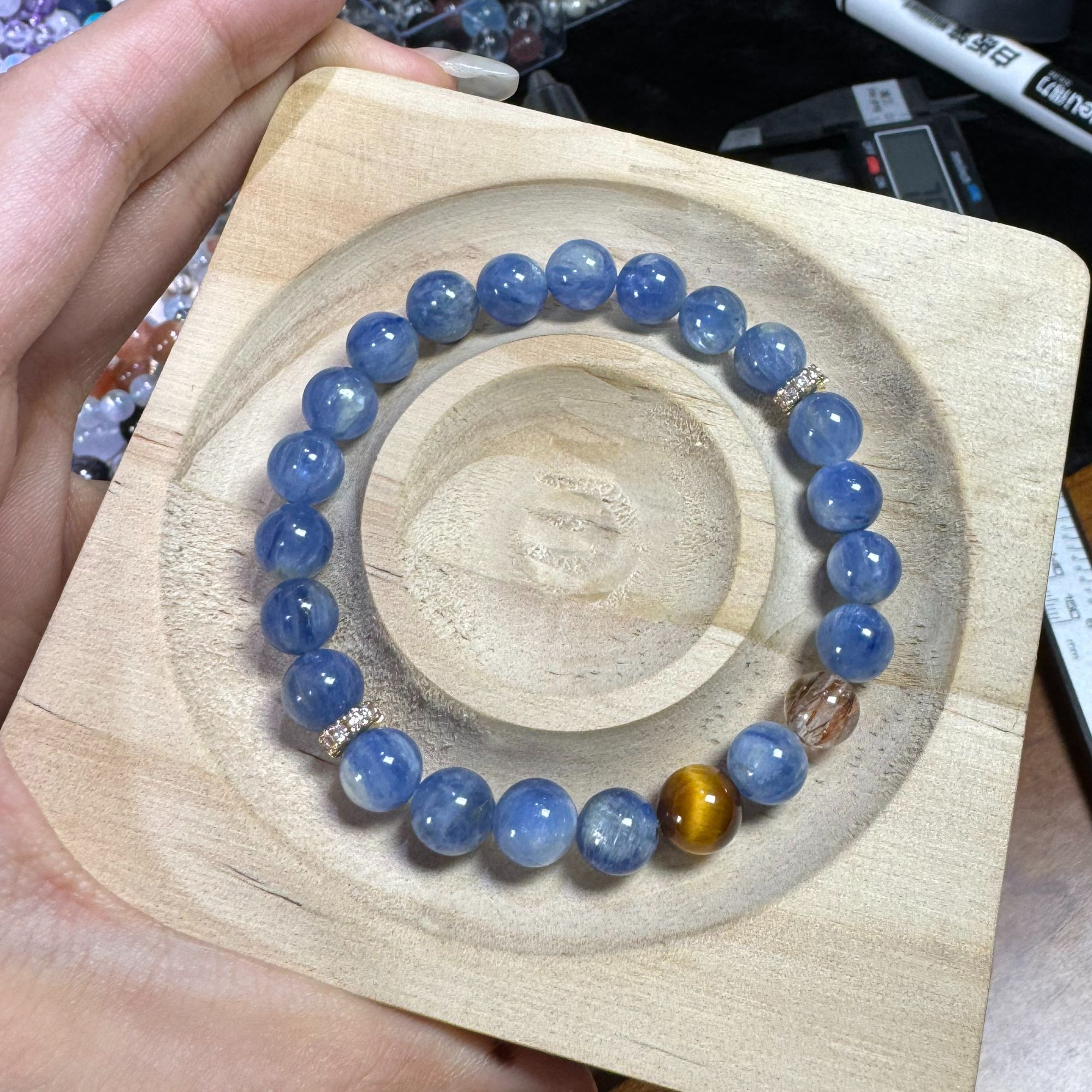 【定制】蓝晶+虎眼7-8mm长石手串/素串