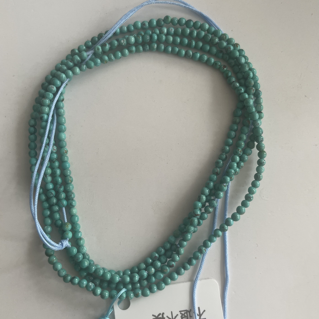 天然原矿绿松石小米链长串2.00mm左右，长63厘米左右米珠链有证书
