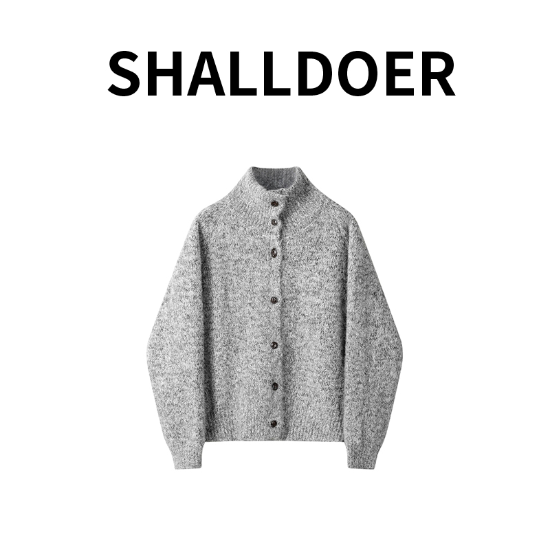 SHALLDOER【轻奢布礼】花灰色针织上衣秋冬季慵懒邓肯花纱混纺针织